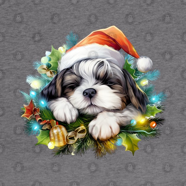 Lazy Shih Tzu Dog at Christmas by Chromatic Fusion Studio